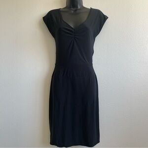 Express Black Dress XS Cutout Back Ruched Front Stretch Short Sleeve Mini